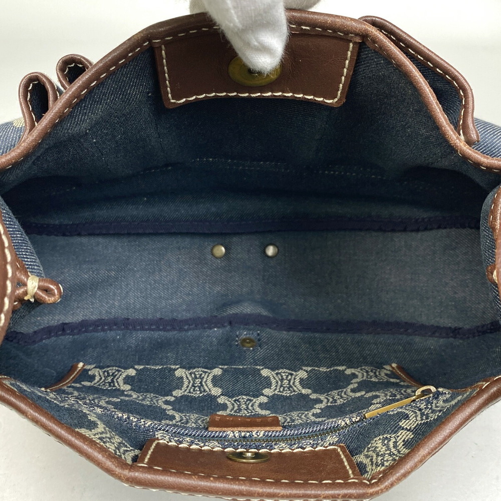 Celine Paris Macadam Shoulder Bag Hobo Handbag Denim Blue Brown - Picture 6 of 6